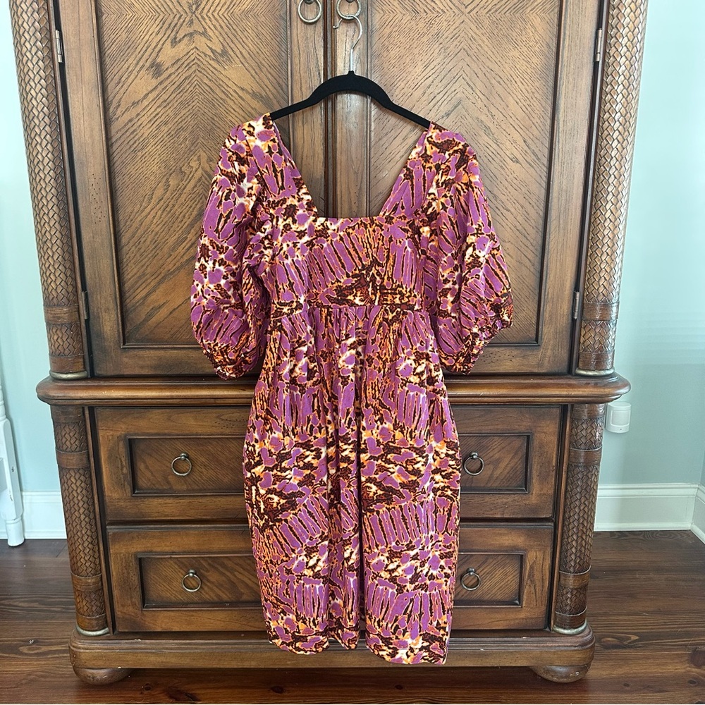 Flowy Purple and Orange Abstract Floral Dress